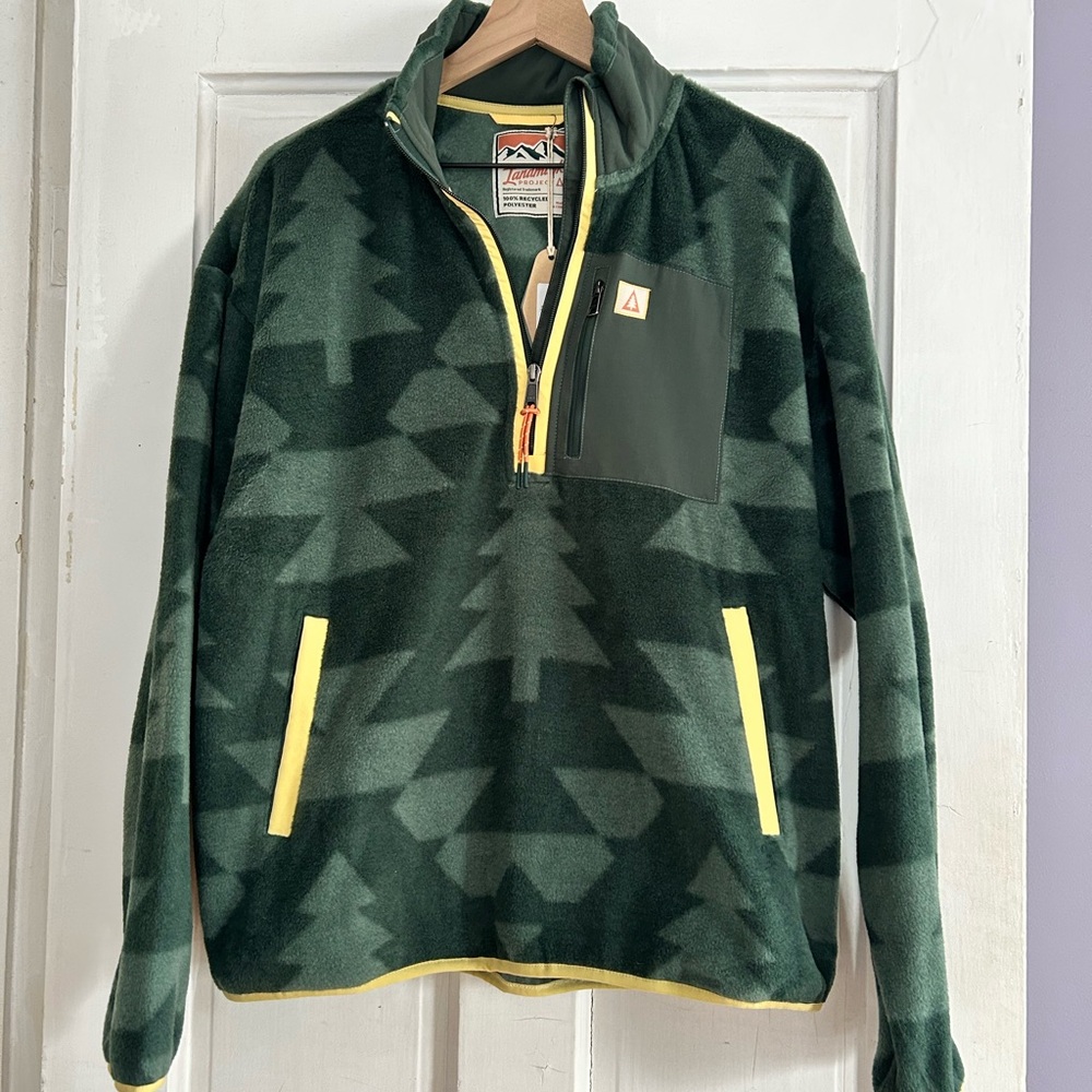 Green Patterned Ski Fleece Pullover Jacket with Y… - image 1